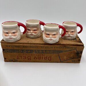 Set Of 4 Vintage Santa Claus Face Christmas Mugs Japan